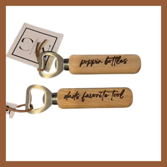 NEW! Personalized Engraved Wood Bottle Opener - "Dad's Favorite Tool" or "Poppin - Picture 1 of 3